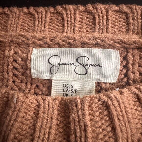 Jessica Simpson Tan Bobble Sleeve Chunky Sweater Women’s S Cozy Fall Pullover - Picture 2 of 9